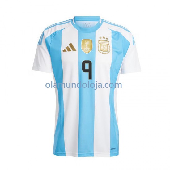 Camisola Argentina Julian Alvarez 9 Homem Equipamento Primeiro 2024 Manga Curta